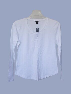 NWT Ann Taylor Pima Cotton Scoop Neck Long Sleeve Tee Top White Petite Small SP